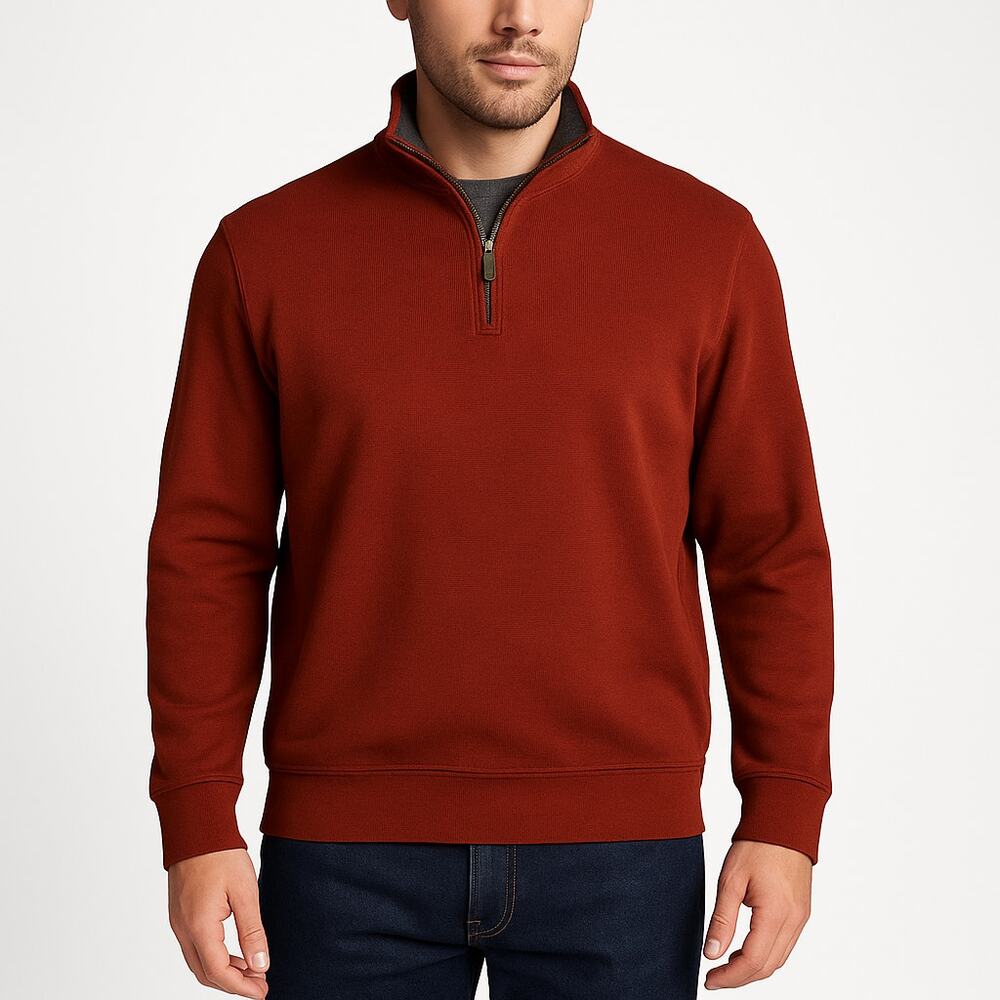 Lands’ End Mens XL Rust Red Quarter Zip Pullover Sweater Casual Warm winter cozy